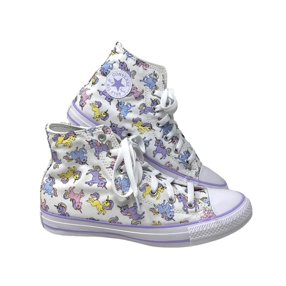Converse Chuck Taylor High Kids Women Sneakers Violet White Canvas Skate A01674F - Picture 6 of 10